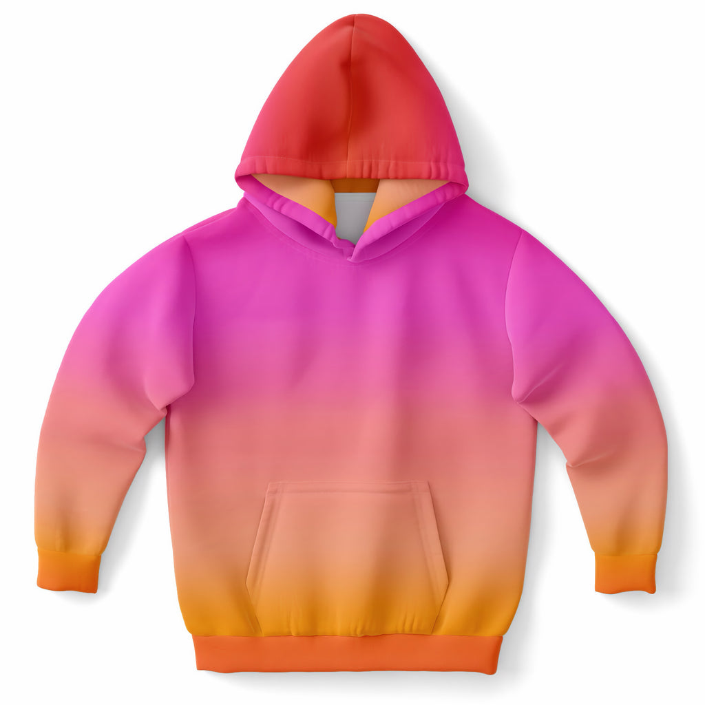 Kids Sunset Ombre Hoodie – Ultra Comfy & Stretchy, Cozy Fleece or Lightweight Sports Fabric, Double-Layer Hood & Kangaroo Pocket