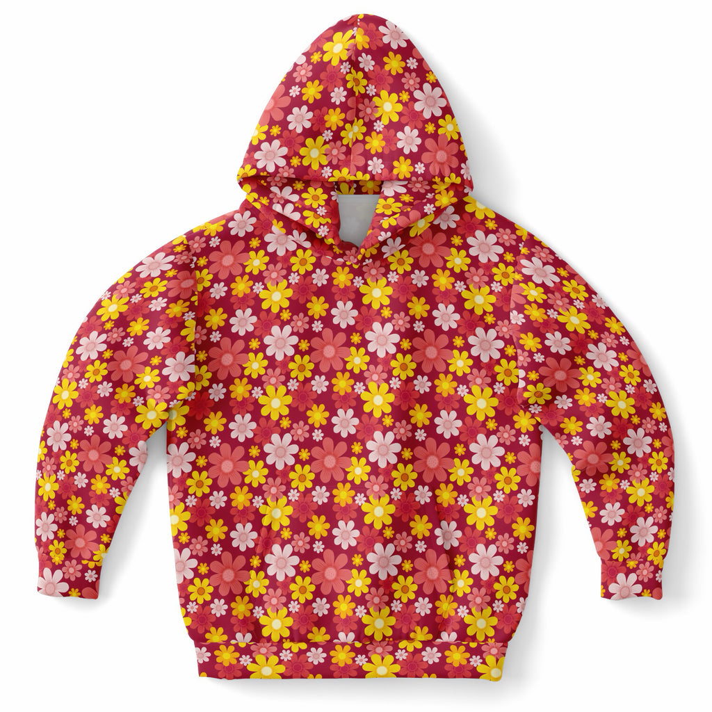 Girls Red Floral Hoodie – Ultra Comfy & Stretchy, Cozy Fleece or Lightweight Sports Fabric, Double-Layer Hood & Kangaroo Pocket