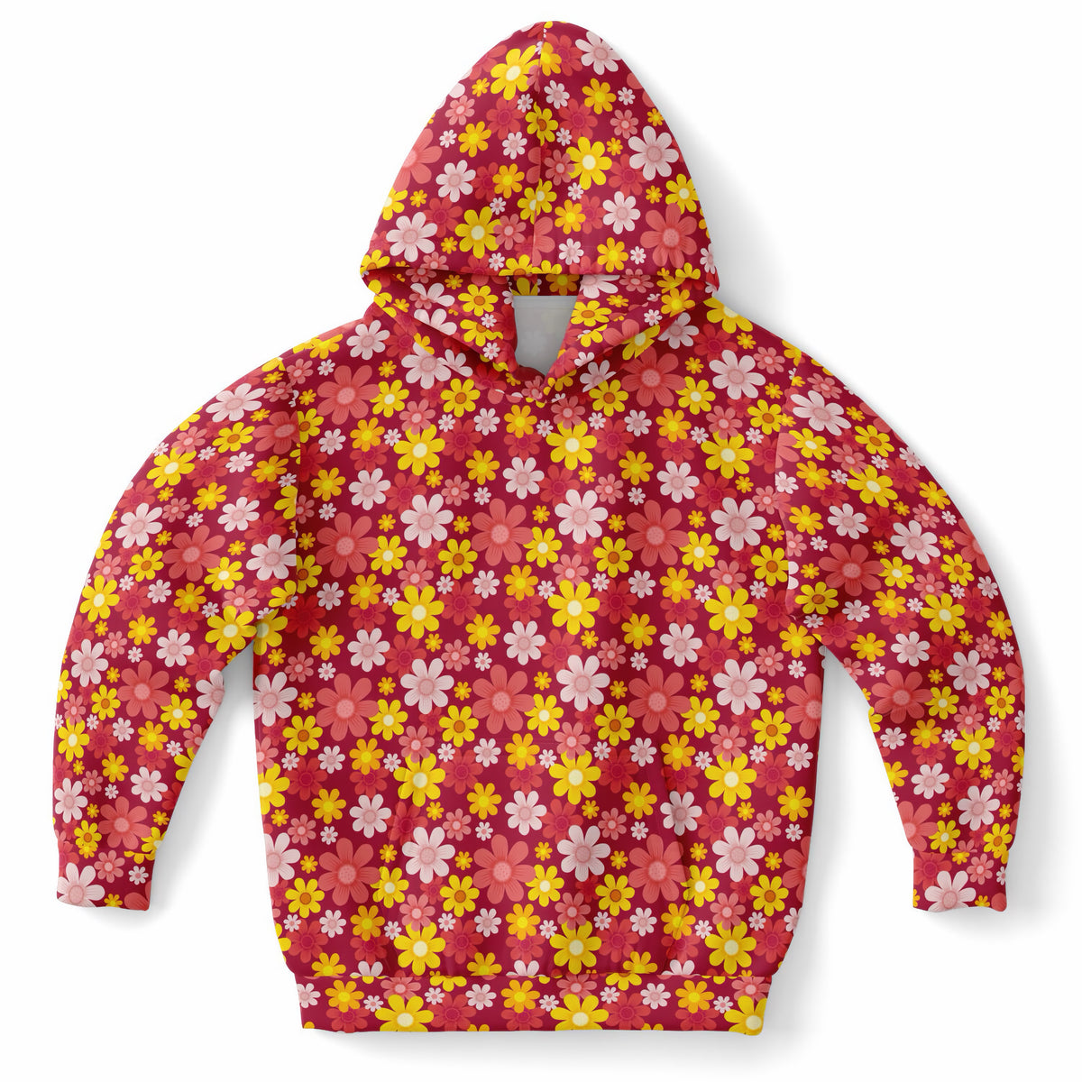 Girls Red Floral Hoodie – Ultra Comfy & Stretchy, Cozy Fleece or Lightweight Sports Fabric, Double-Layer Hood & Kangaroo Pocket