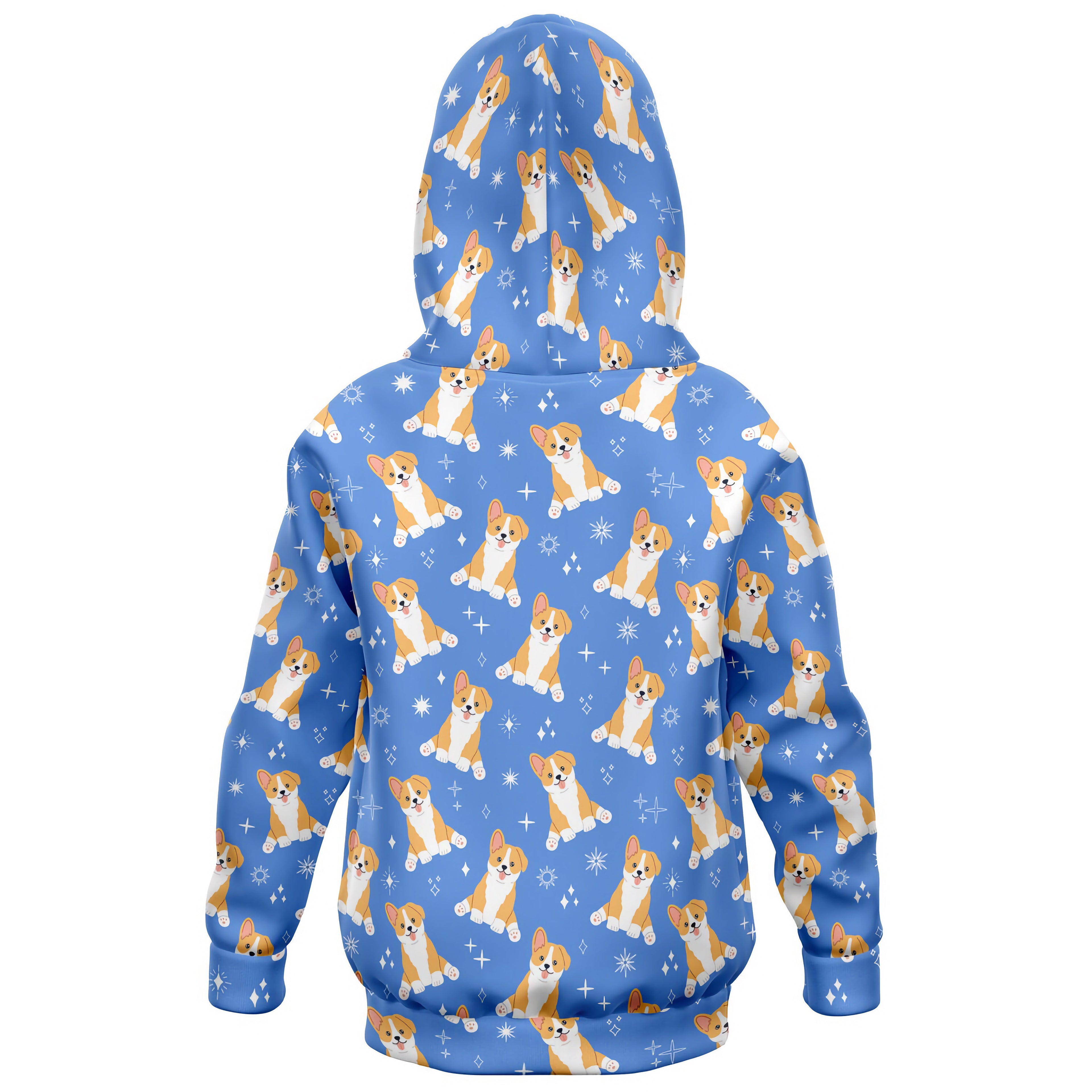 Kids Blue Corgi Dog Hoodie – Cozy Cotton Fleece or Lightweight Sports Fabric