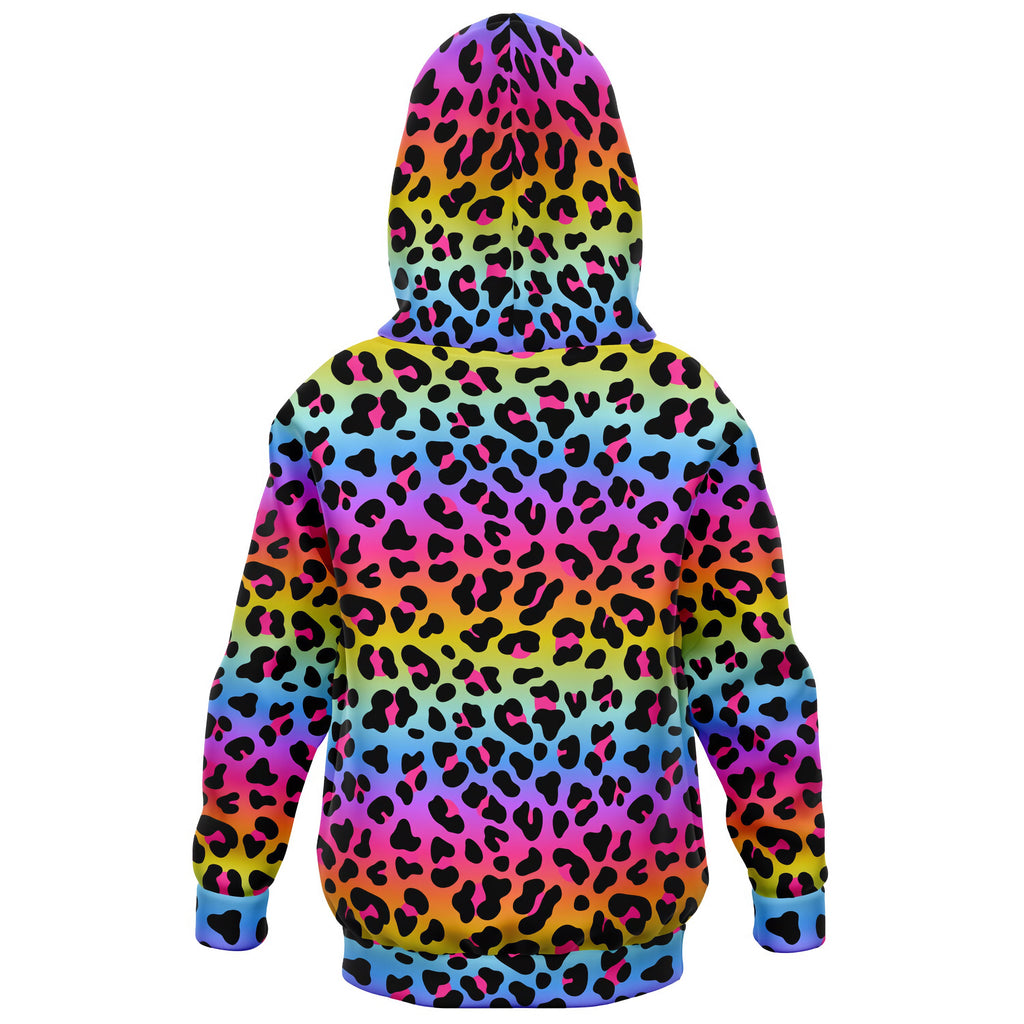 Girls Rainbow Cheetah Hoodie – Cozy Cotton Fleece or Lightweight Sports Fabric