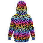 Girls Rainbow Cheetah Hoodie – Cozy Cotton Fleece or Lightweight Sports Fabric