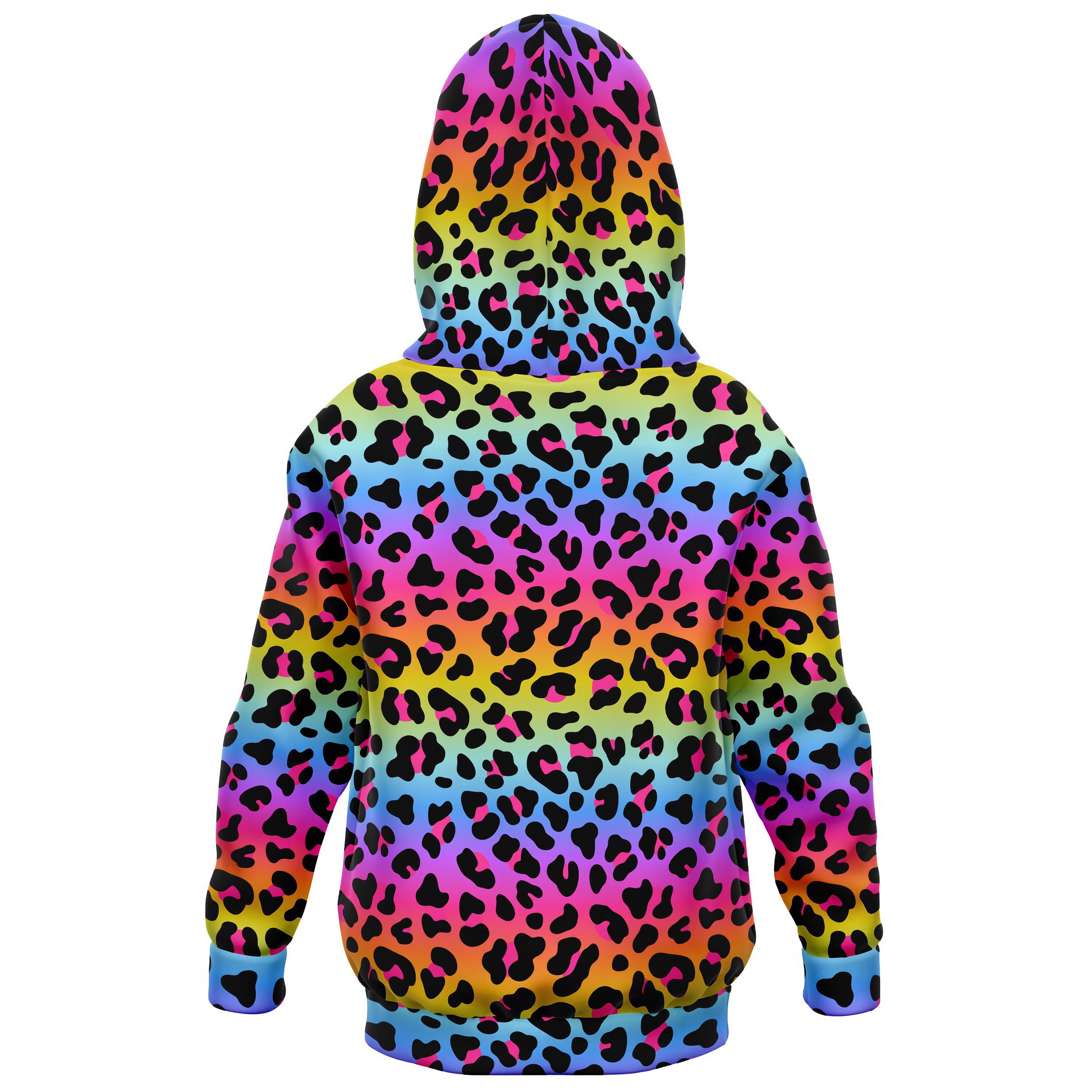 Girls Rainbow Cheetah Hoodie – Cozy Cotton Fleece or Lightweight Sports Fabric