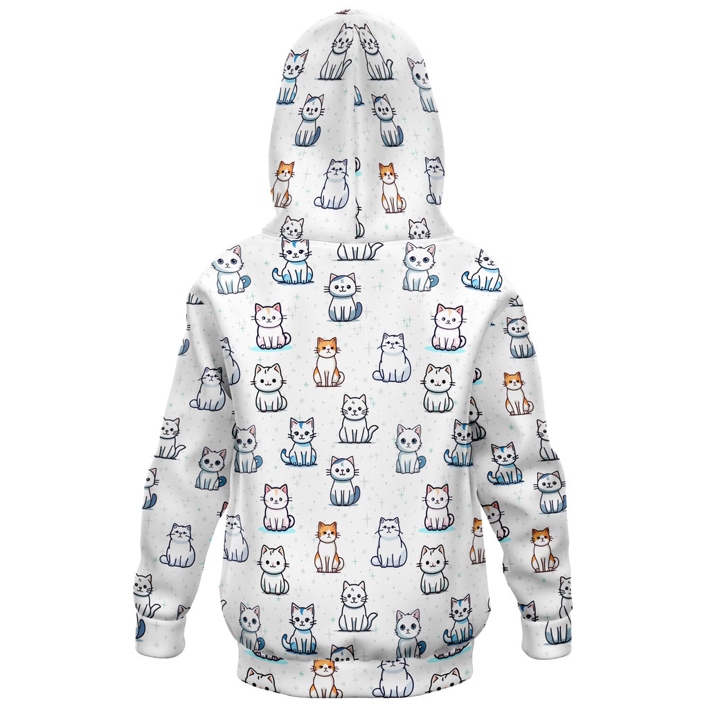 Girls Cat Pattern Hoodie – Cozy Cotton Fleece or Lightweight Sports Fabric