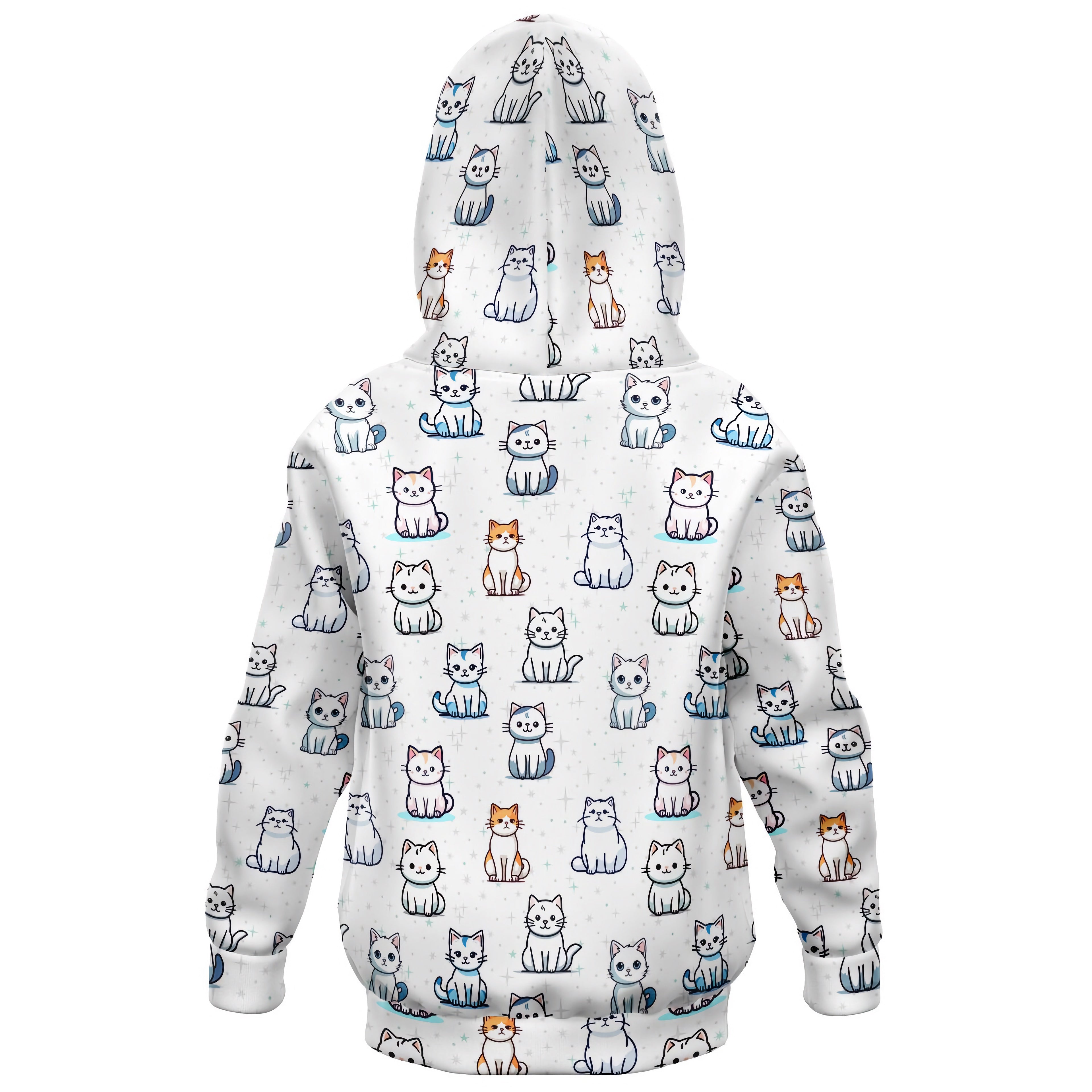 Girls Cat Pattern Hoodie – Cozy Cotton Fleece or Lightweight Sports Fabric