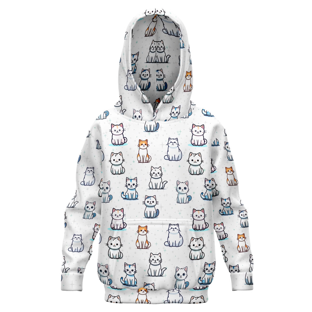 Girls Cat Pattern Hoodie – Cozy Cotton Fleece or Lightweight Sports Fabric