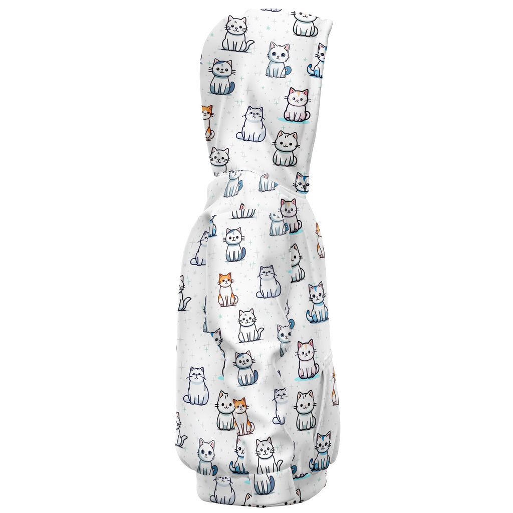 Girls Cat Pattern Hoodie – Cozy Cotton Fleece or Lightweight Sports Fabric
