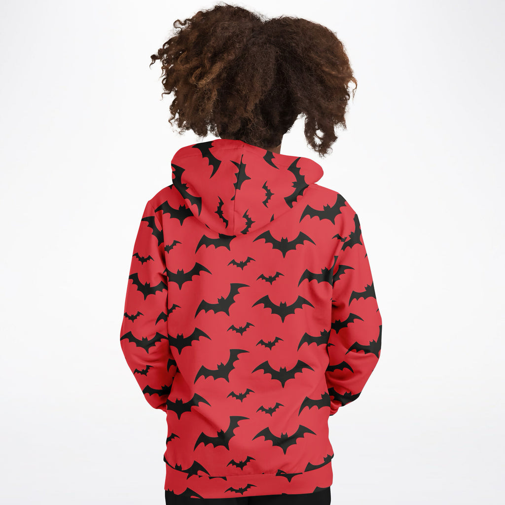 Kids Red Bats Halloween Hoodie – Cozy Cotton Fleece or Lightweight Sports Fabric