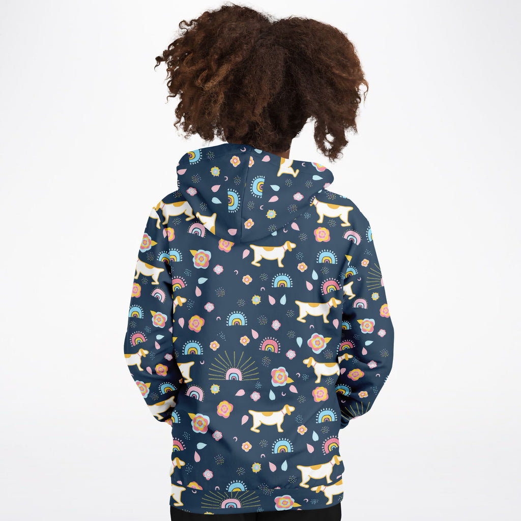 Girls Cute Dogs & Rainbows Hoodie – Ultra Comfy & Stretchy, Cozy Fleece or Lightweight Sports Fabric, Double-Layer Hood & Kangaroo Pocket