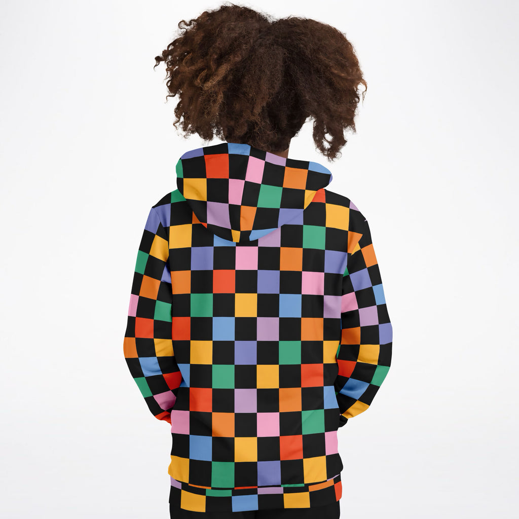 Girls Colorful Rainbow Checkered Hoodie – Ultra Comfy & Stretchy, Cozy Fleece or Lightweight Sports Fabric, Double-Layer Hood & Kangaroo Pocket