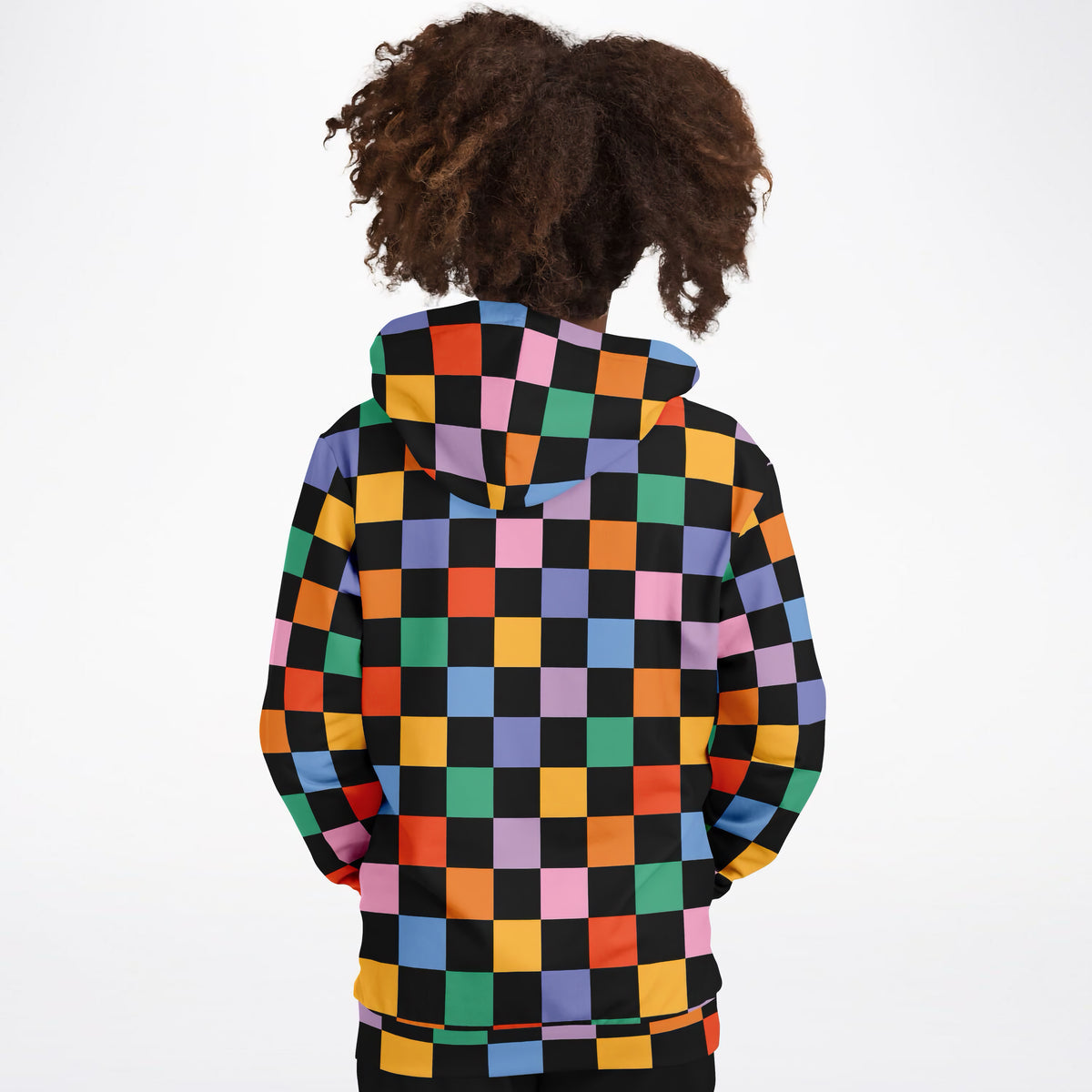 Girls Colorful Rainbow Checkered Hoodie – Ultra Comfy & Stretchy, Cozy Fleece or Lightweight Sports Fabric, Double-Layer Hood & Kangaroo Pocket