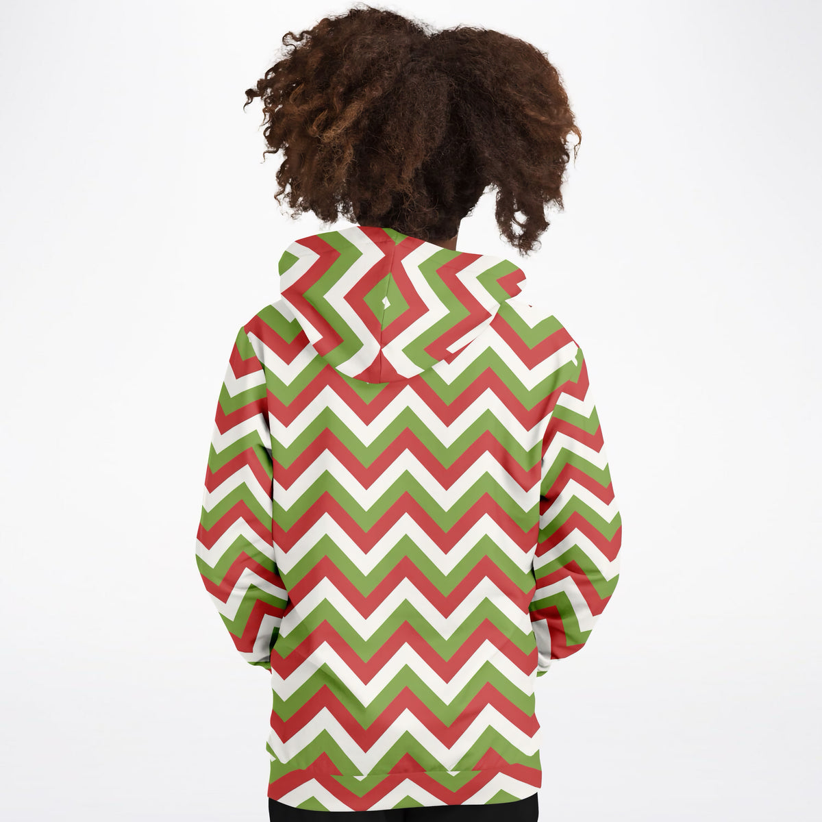 Kids Christmas Red & Green Chevron Hoodie – Ultra Comfy & Stretchy, Cozy Fleece or Lightweight Sports Fabric, Double-Layer Hood & Kangaroo Pocket