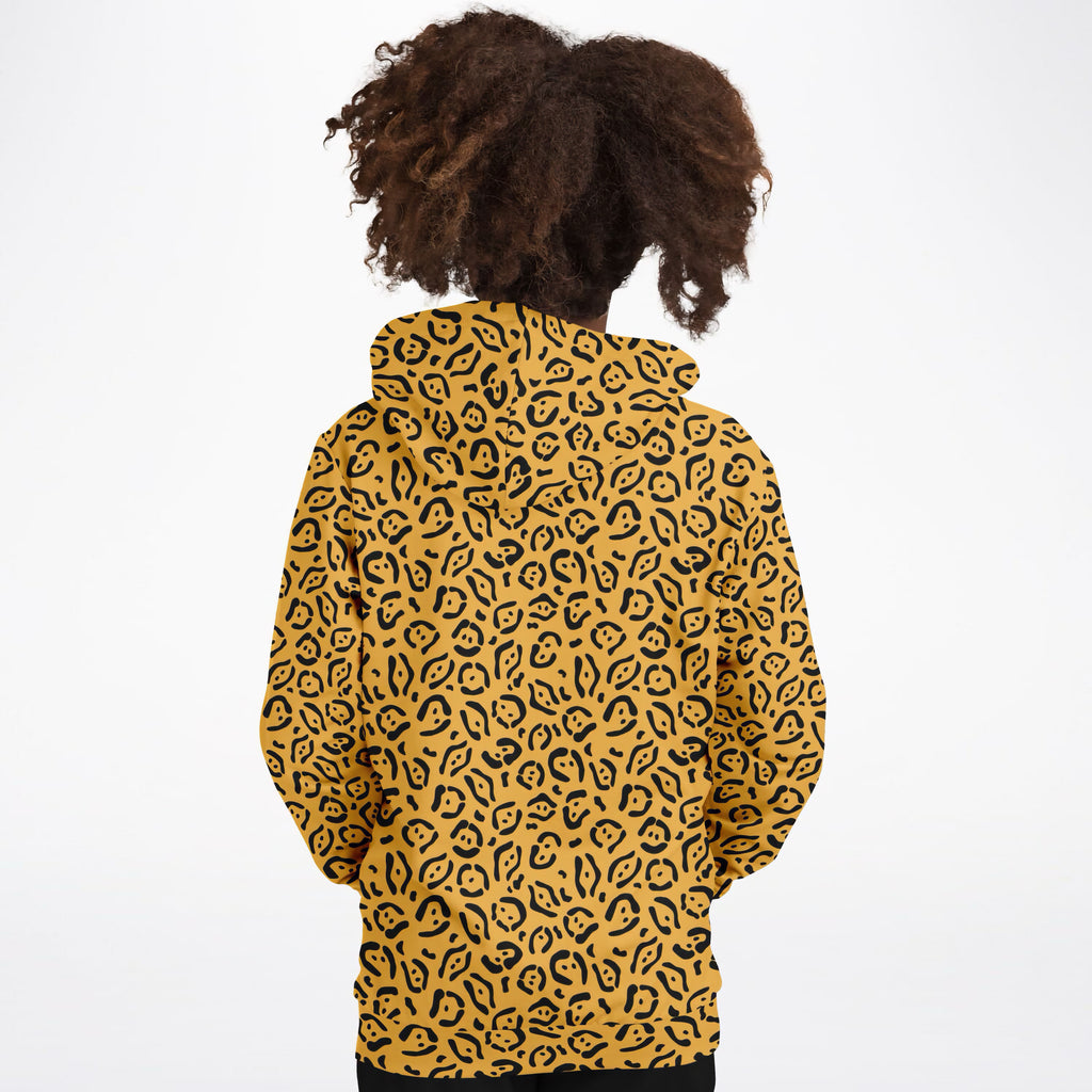 Girls Golden Yellow Leopard Print Hoodie – Ultra Comfy & Stretchy, Cozy Fleece or Lightweight Sports Fabric, Double-Layer Hood & Kangaroo Pocket