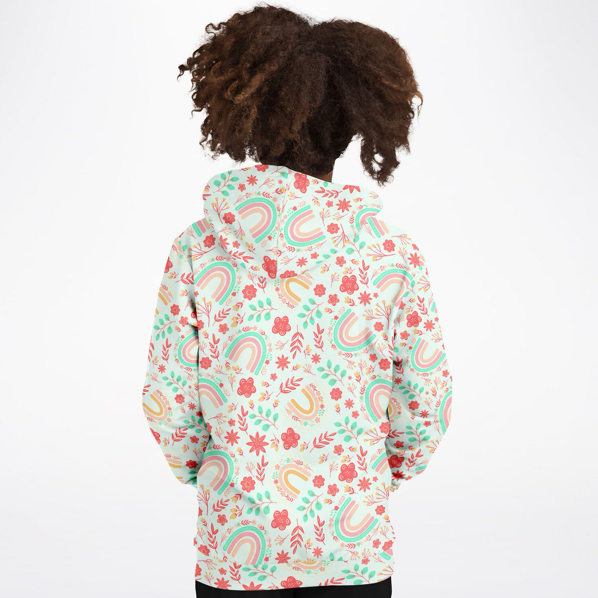 Girls Boho Rainbow Floral Hoodie – Ultra Comfy & Stretchy, Cozy Fleece or Lightweight Sports Fabric, Double-Layer Hood & Kangaroo Pocket