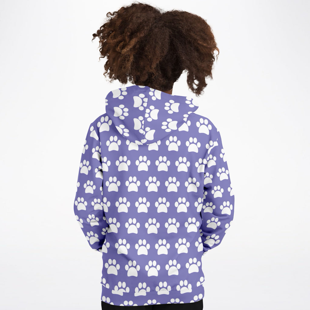 Girls Purple Paw Print Hoodie – Ultra Comfy & Stretchy, Cozy Fleece or Lightweight Sports Fabric, Double-Layer Hood & Kangaroo Pocket