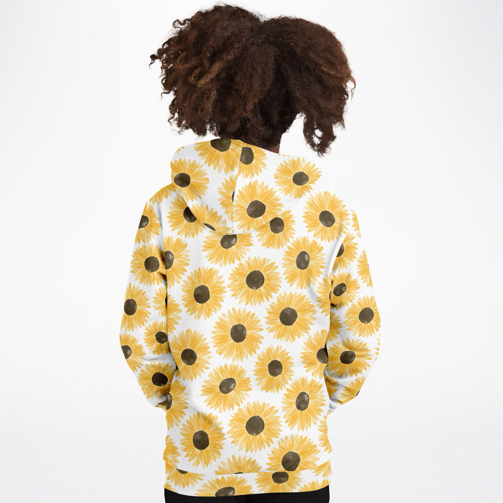 Girls Watercolor Sunflower Hoodie – Ultra Comfy & Stretchy, Cozy Fleece or Lightweight Sports Fabric, Double-Layer Hood & Kangaroo Pocket