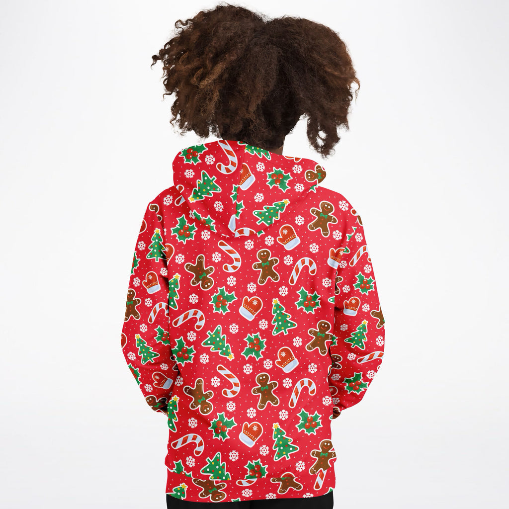 Kids Red Christmas Icons Hoodie – Ultra Comfy & Stretchy, Cozy Fleece or Lightweight Sports Fabric, Double-Layer Hood & Kangaroo Pocket