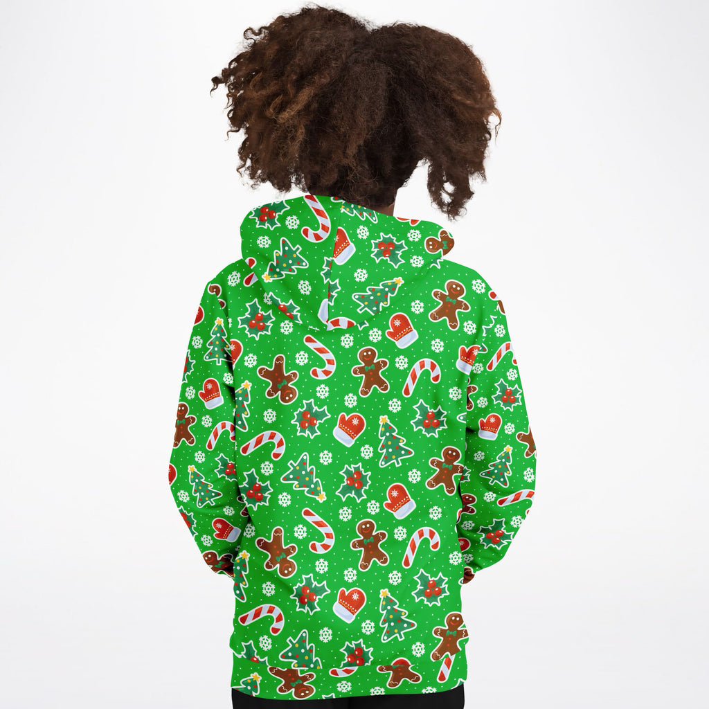 Kids Green Christmas Icons Hoodie – Ultra Comfy & Stretchy, Cozy Fleece or Lightweight Sports Fabric, Double-Layer Hood & Kangaroo Pocket