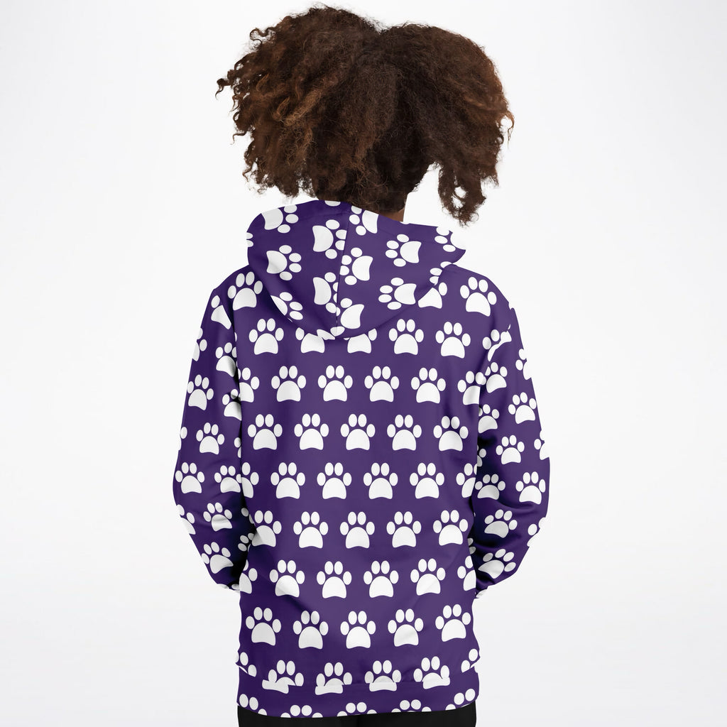 Girls Dark Purple Paw Print Hoodie – Ultra Comfy & Stretchy, Cozy Fleece or Lightweight Sports Fabric, Double-Layer Hood & Kangaroo Pocket