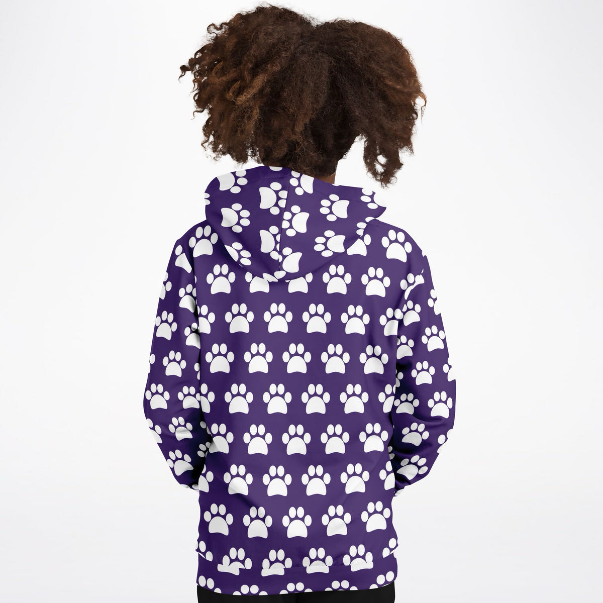 Girls Dark Purple Paw Print Hoodie – Ultra Comfy & Stretchy, Cozy Fleece or Lightweight Sports Fabric, Double-Layer Hood & Kangaroo Pocket