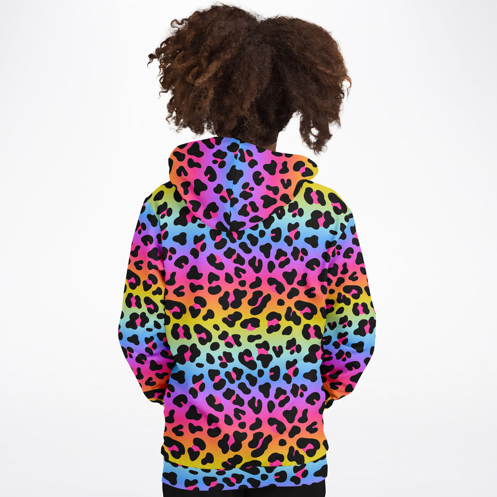 Girls Rainbow Cheetah Hoodie – Cozy Cotton Fleece or Lightweight Sports Fabric