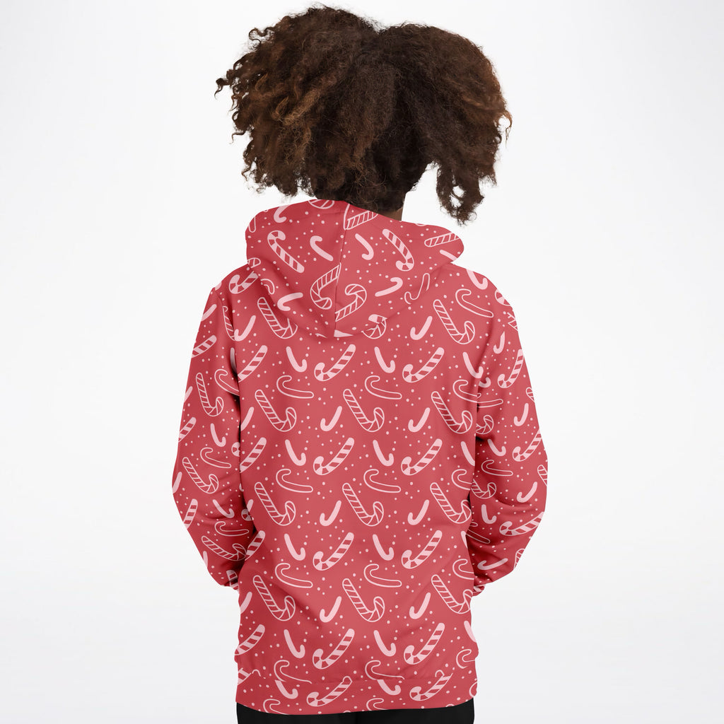 Kids Red Candy Cane Christmas Hoodie – Ultra Comfy & Stretchy, Cozy Fleece or Lightweight Sports Fabric, Double-Layer Hood & Kangaroo Pocket