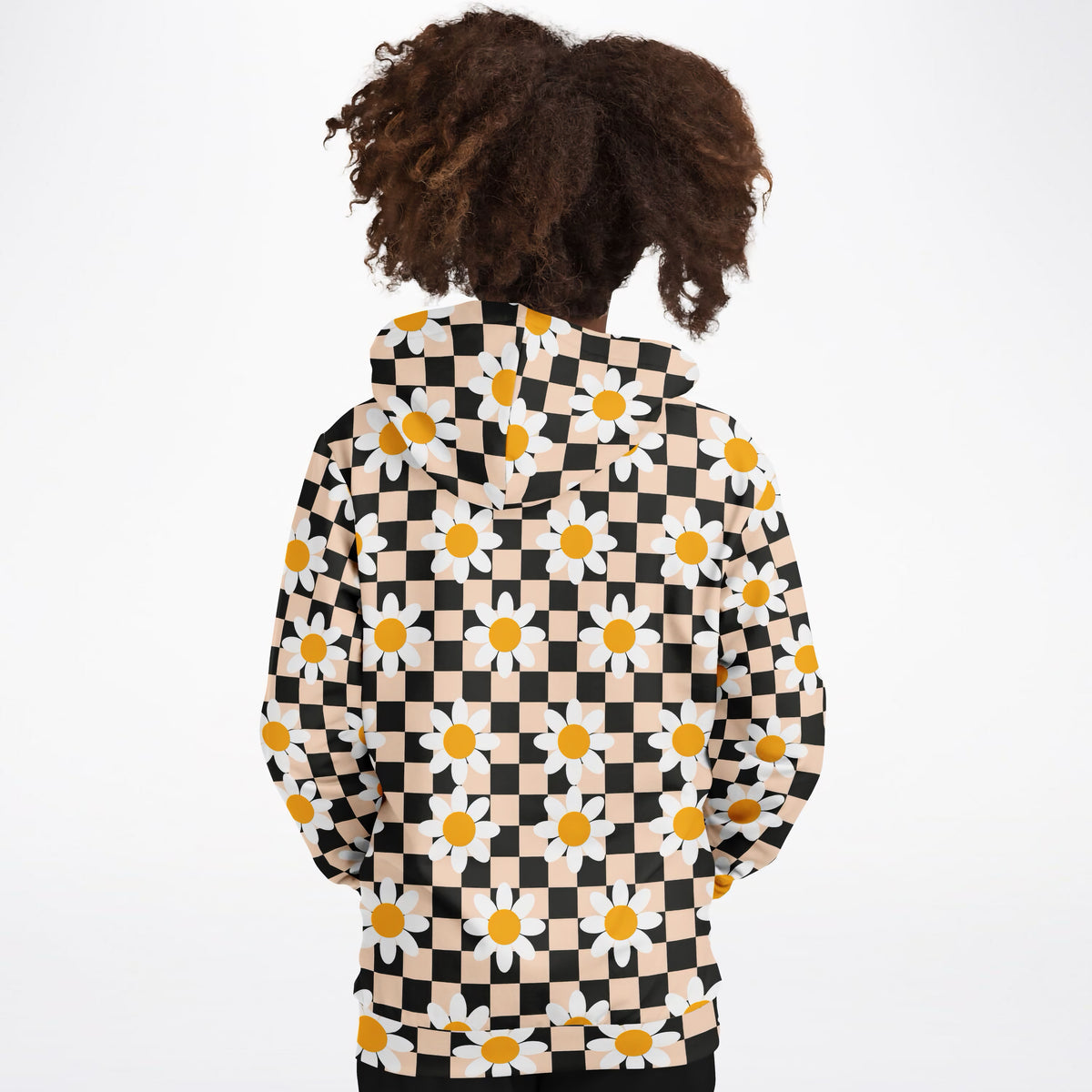 Girls Daisy Checkered Hoodie – Ultra Comfy & Stretchy, Cozy Fleece or Lightweight Sports Fabric, Double-Layer Hood & Kangaroo Pocket