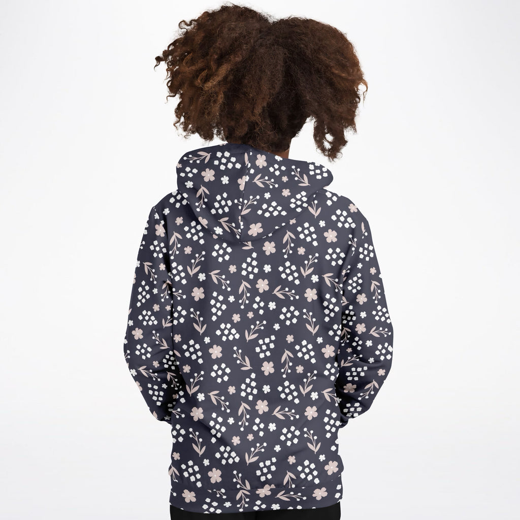 Girls Dark Navy Blue Floral Hoodie – Ultra Comfy & Stretchy, Cozy Fleece or Lightweight Sports Fabric, Double-Layer Hood & Kangaroo Pocket