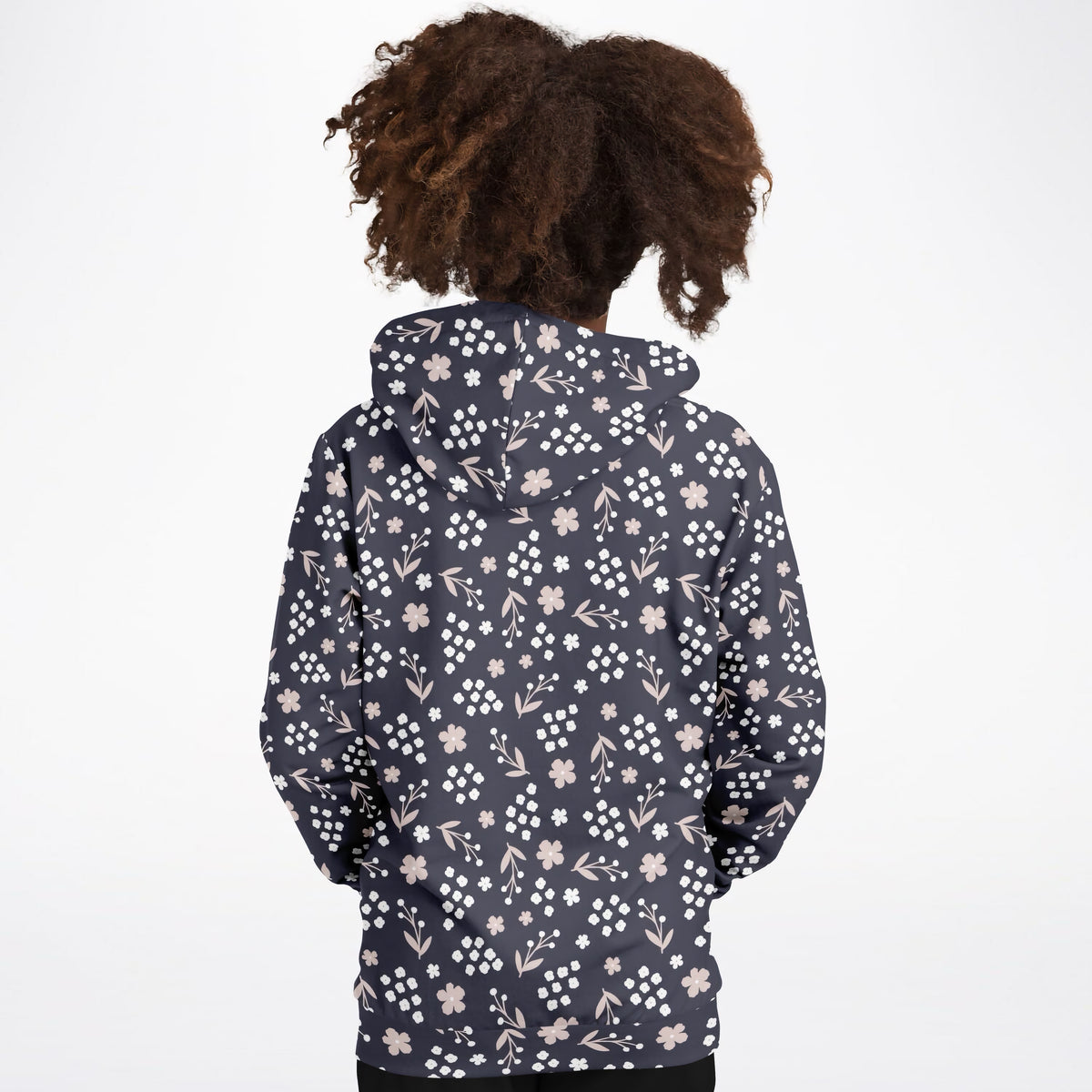 Girls Dark Navy Blue Floral Hoodie – Ultra Comfy & Stretchy, Cozy Fleece or Lightweight Sports Fabric, Double-Layer Hood & Kangaroo Pocket