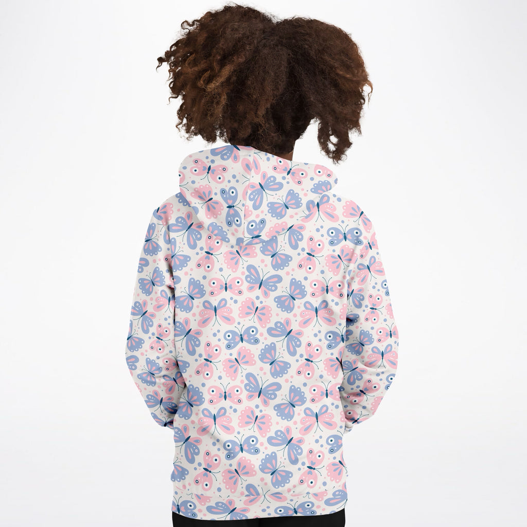 Girls Pink & Blue Butterfly Hoodie – Ultra Comfy & Stretchy, Cozy Fleece or Lightweight Sports Fabric, Double-Layer Hood & Kangaroo Pocket