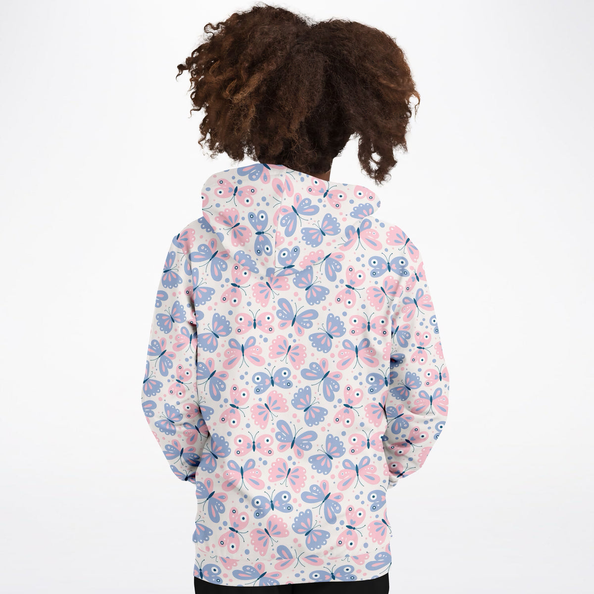 Girls Pink & Blue Butterfly Hoodie – Ultra Comfy & Stretchy, Cozy Fleece or Lightweight Sports Fabric, Double-Layer Hood & Kangaroo Pocket