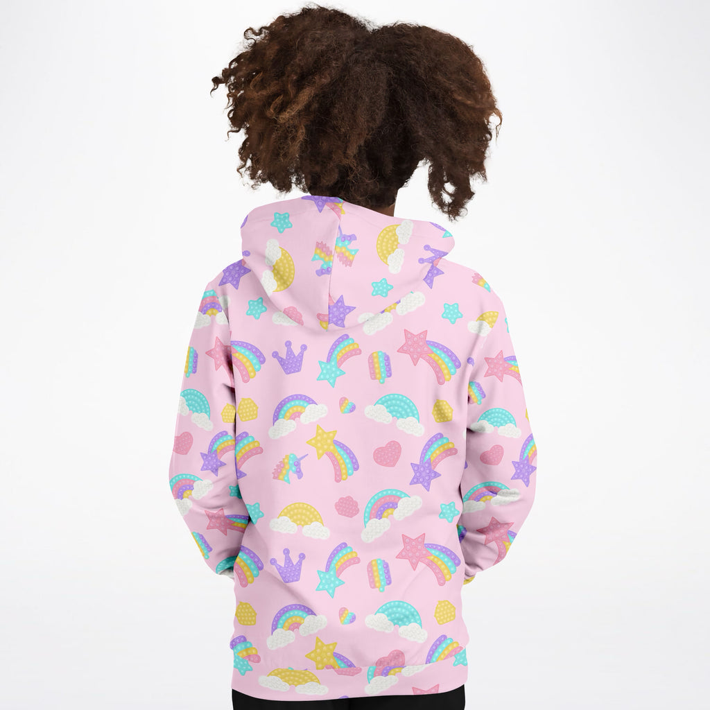 Girls Pink Rainbow Fidget Toy Themed Hoodie – Ultra Comfy & Stretchy, Cozy Fleece or Lightweight Sports Fabric, Double-Layer Hood & Kangaroo Pocket