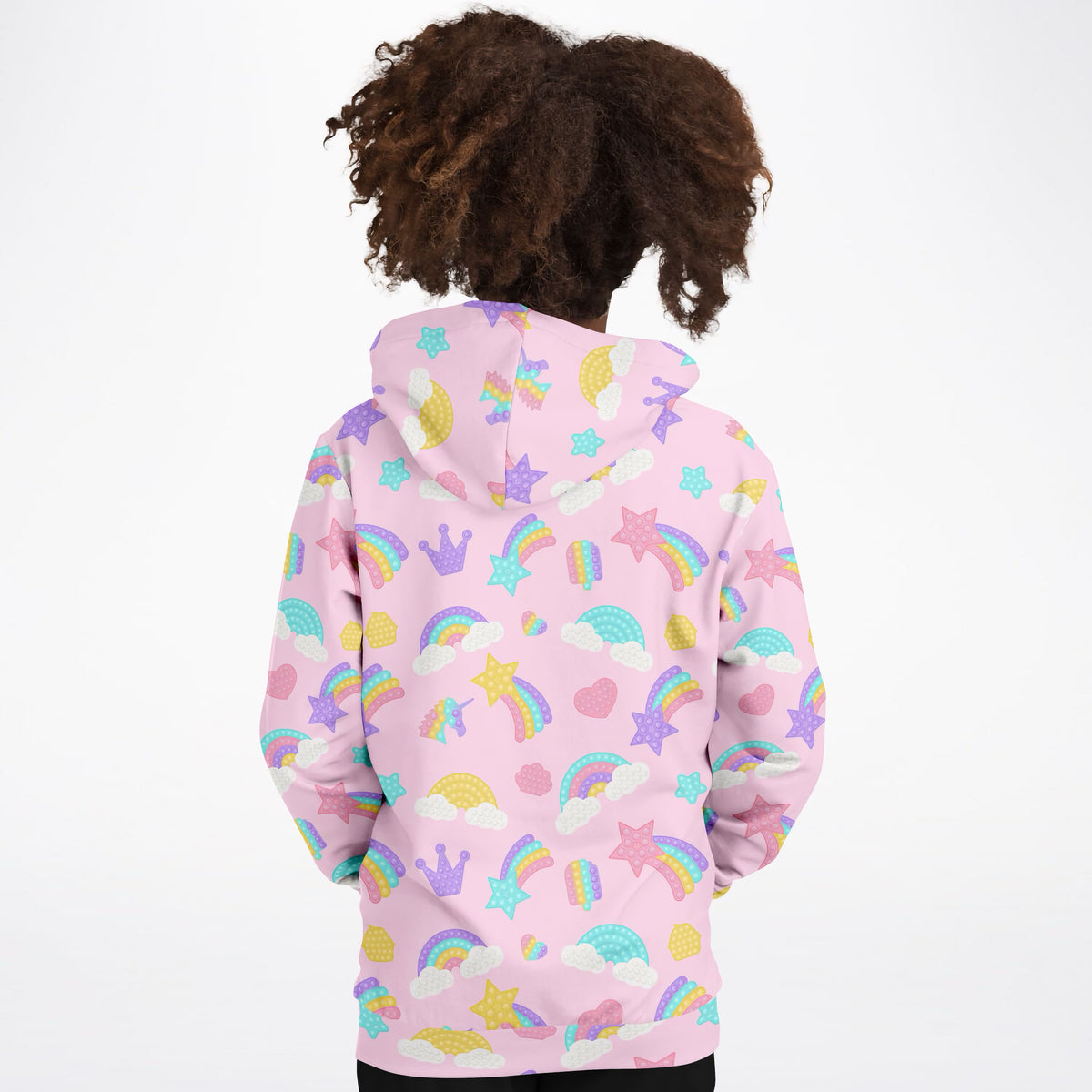 Girls Pink Rainbow Fidget Toy Themed Hoodie – Ultra Comfy & Stretchy, Cozy Fleece or Lightweight Sports Fabric, Double-Layer Hood & Kangaroo Pocket