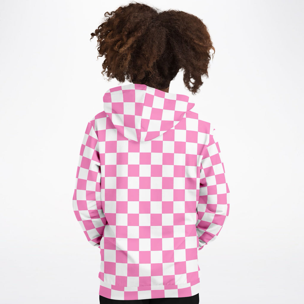 Girls Pink Checkered Hoodie – Ultra Comfy & Stretchy, Cozy Fleece or Lightweight Sports Fabric, Double-Layer Hood & Kangaroo Pocket