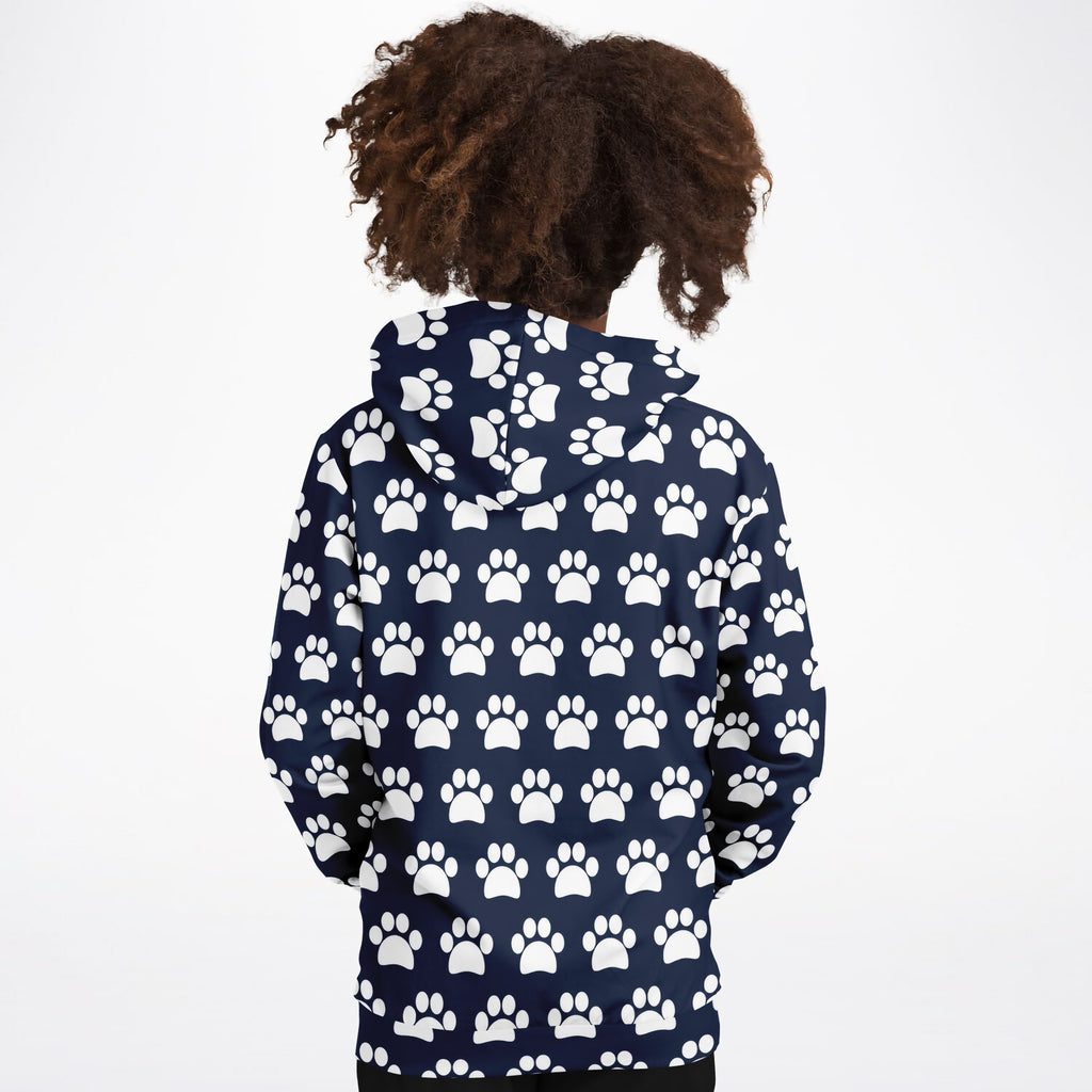 Kids Navy Blue Paw Print Hoodie – Ultra Comfy & Stretchy, Cozy Fleece or Lightweight Sports Fabric, Double-Layer Hood & Kangaroo Pocket