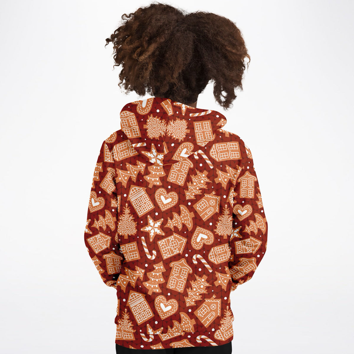 Kids Red Gingerbread Cookies Christmas Hoodie – Ultra Comfy & Stretchy, Cozy Fleece or Lightweight Sports Fabric, Double-Layer Hood & Kangaroo Pocket