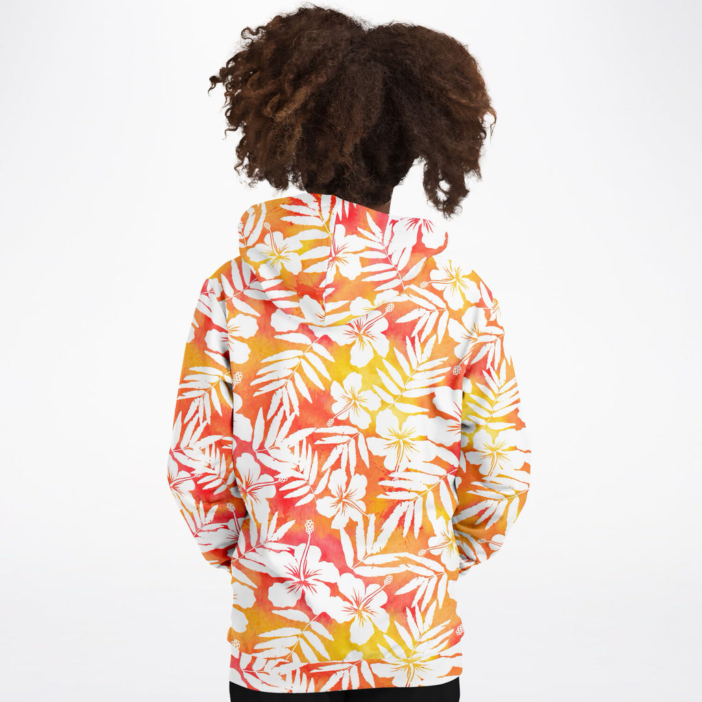 Kids Sunset Orange Tropical Hibiscus Hoodie – Ultra Comfy & Stretchy, Cozy Fleece or Lightweight Sports Fabric, Double-Layer Hood & Kangaroo Pocket