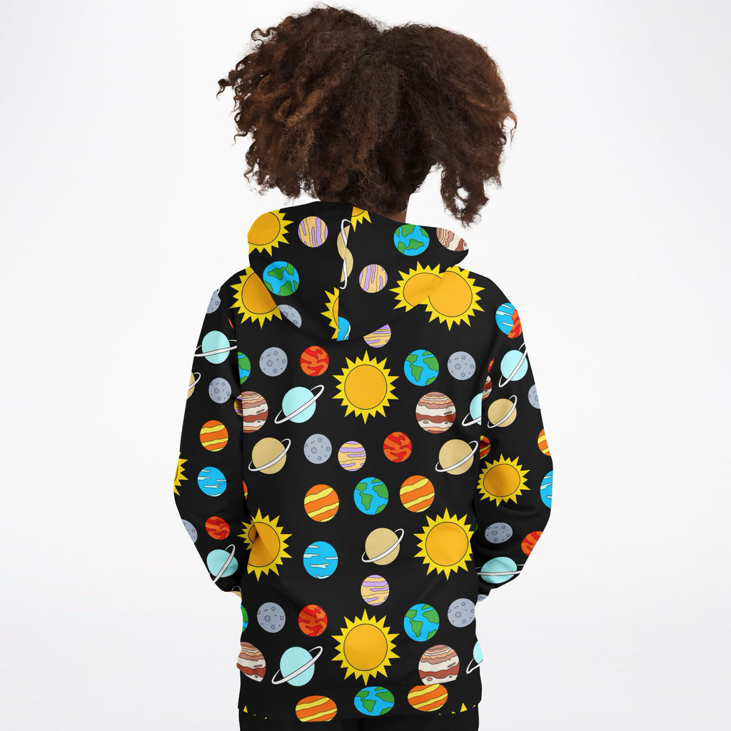 Kids Solar System Planets Hoodie – Ultra Comfy & Stretchy, Cozy Fleece or Lightweight Sports Fabric, Double-Layer Hood & Kangaroo Pocket