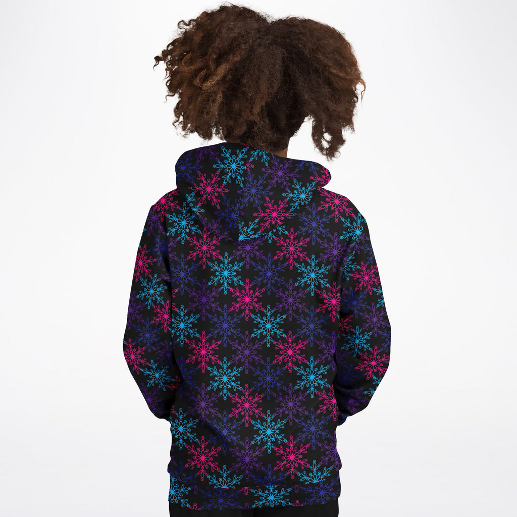 Kids Vibrant Snowflake Christmas Hoodie – Ultra Comfy & Stretchy, Cozy Fleece or Lightweight Sports Fabric, Double-Layer Hood & Kangaroo Pocket