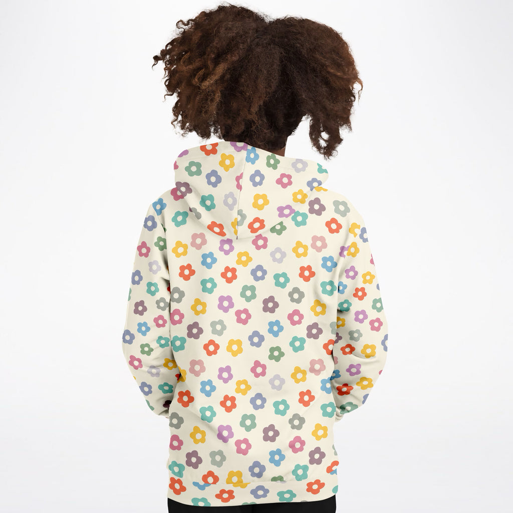 Girls Colorful Retro Daisy Hoodie – Ultra Comfy & Stretchy, Cozy Fleece or Lightweight Sports Fabric, Double-Layer Hood & Kangaroo Pocket