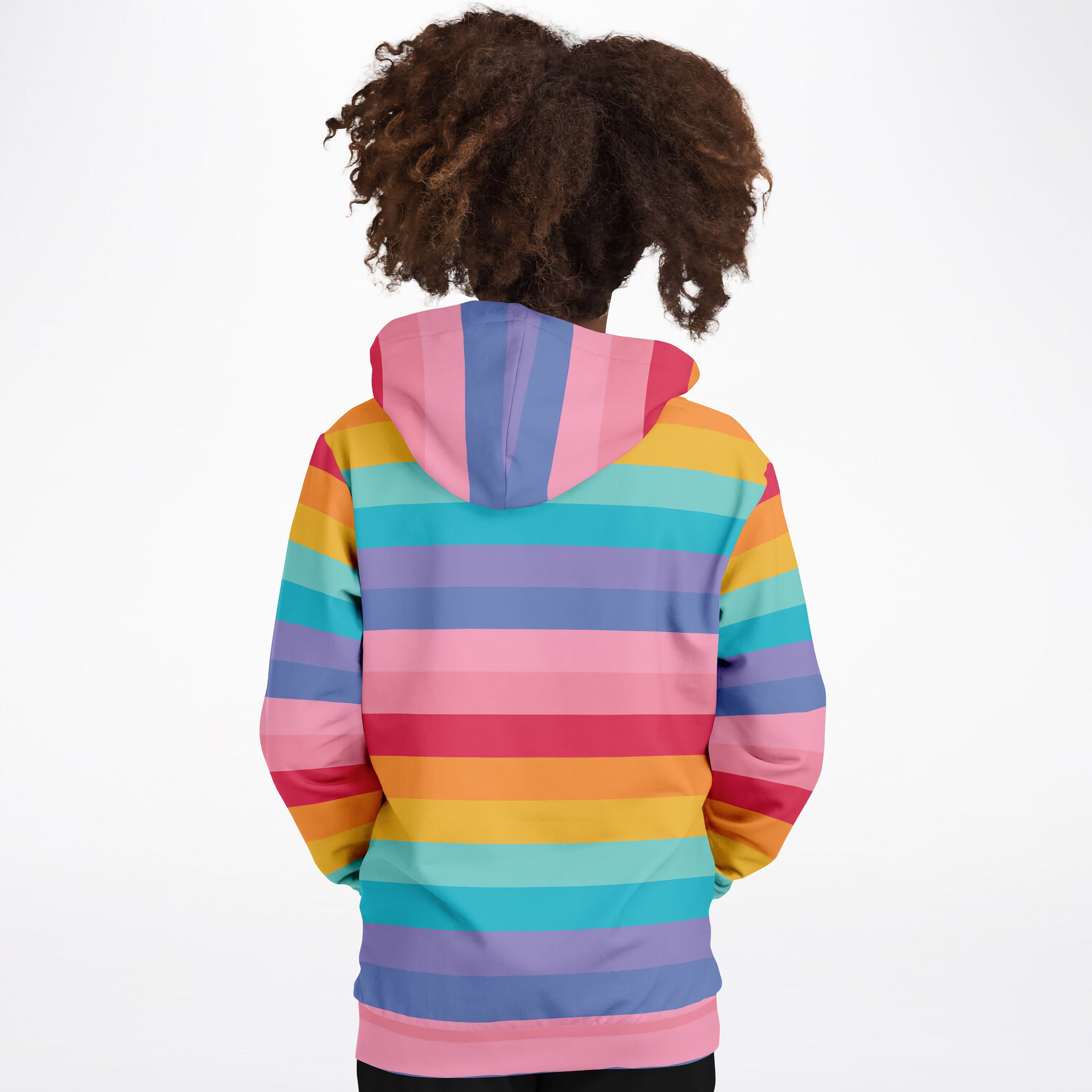 Girls striped bright rainbow hoodie with soft plush cotton fleece fabric and matching hood for cozy wear