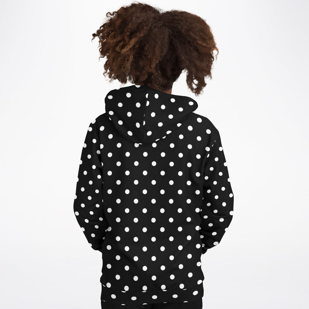 Kids Black Polka Dot Hoodie – Ultra Comfy & Stretchy, Cozy Fleece or Lightweight Sports Fabric, Double-Layer Hood & Kangaroo Pocket