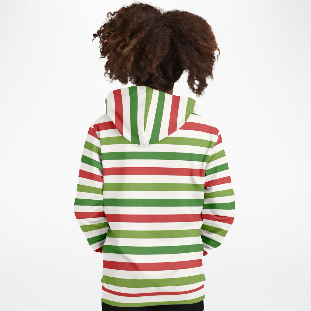 Kids Christmas Red & Green Striped Hoodie – Ultra Comfy & Stretchy, Cozy Fleece or Lightweight Sports Fabric, Double-Layer Hood & Kangaroo Pocket