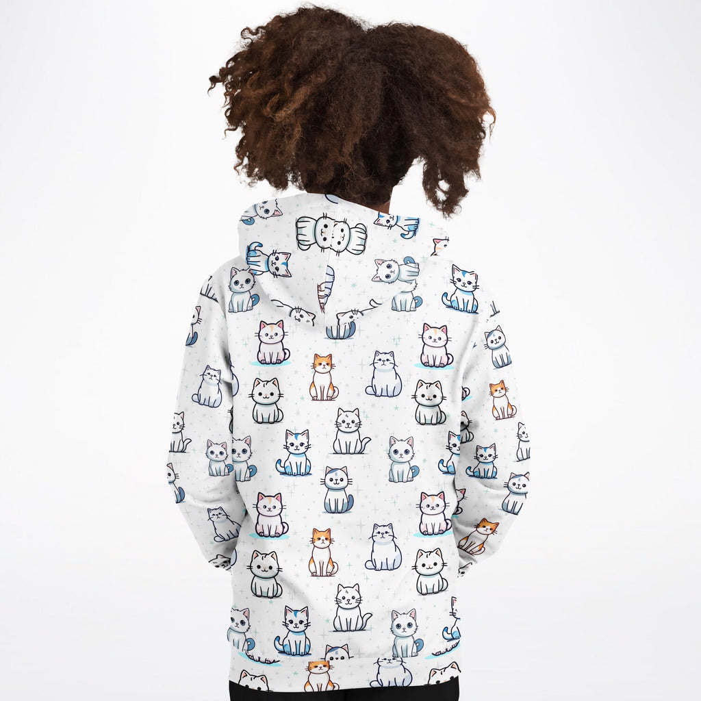 Girls Cat Pattern Hoodie – Cozy Cotton Fleece or Lightweight Sports Fabric