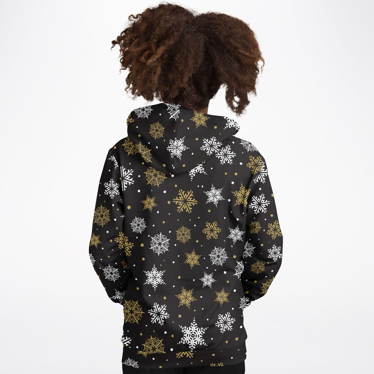 Kids Dark Brown, Gold & White Snowflake Christmas Hoodie – Ultra Comfy & Stretchy, Cozy Fleece or Lightweight Sports Fabric, Double-Layer Hood & Kangaroo Pocket