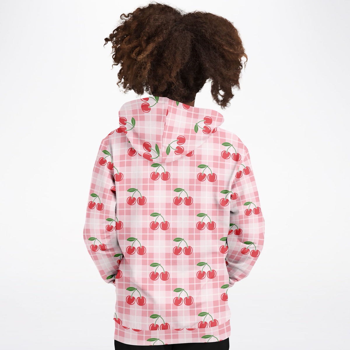 Girls Pink Cherry Plaid Hoodie – Ultra Comfy & Stretchy, Cozy Fleece or Lightweight Sports Fabric, Double-Layer Hood & Kangaroo Pocket