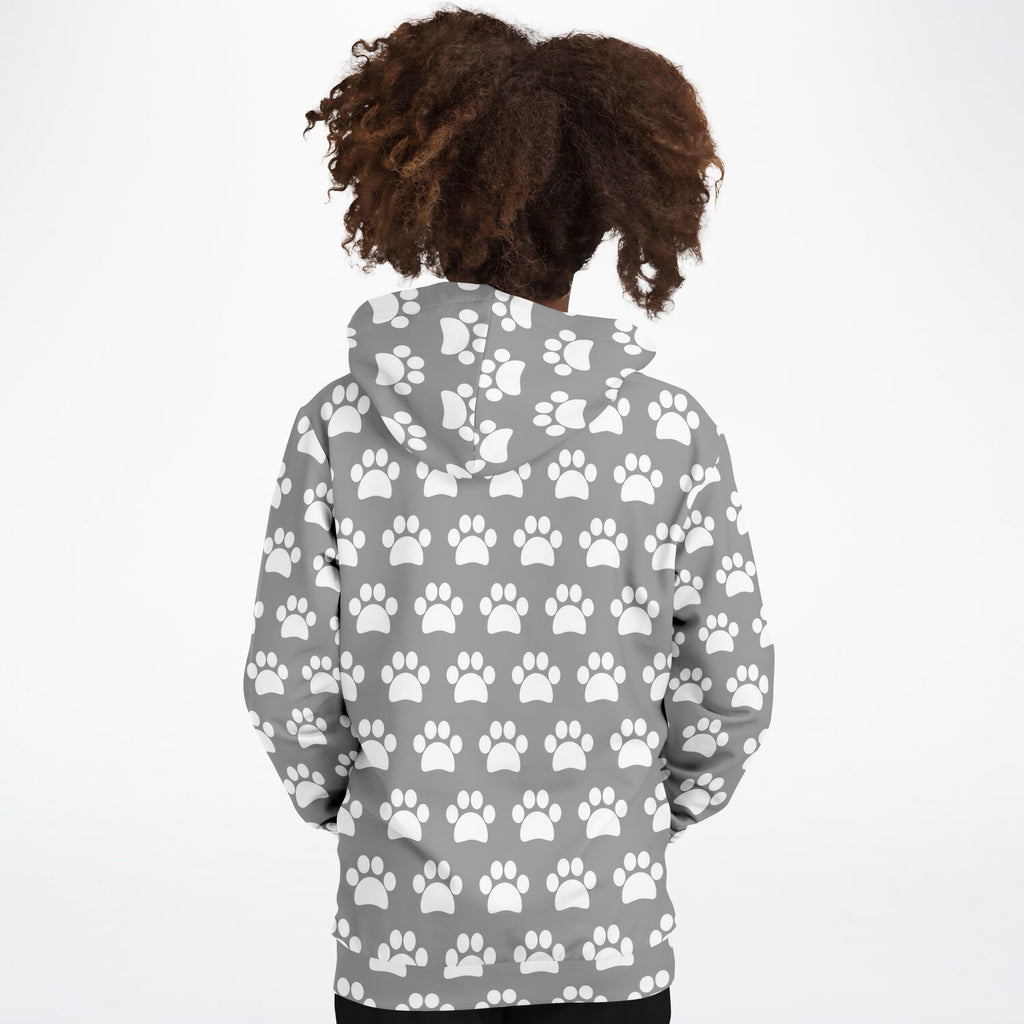 Kids Gray Paw Print Hoodie – Ultra Comfy & Stretchy, Cozy Fleece or Lightweight Sports Fabric, Double-Layer Hood & Kangaroo Pocket