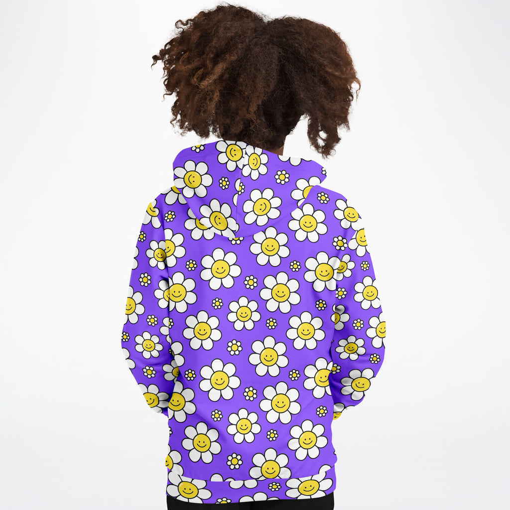 Girls Purple Smile Daisy Hoodie – Ultra Comfy & Stretchy, Cozy Fleece or Lightweight Sports Fabric, Double-Layer Hood & Kangaroo Pocket