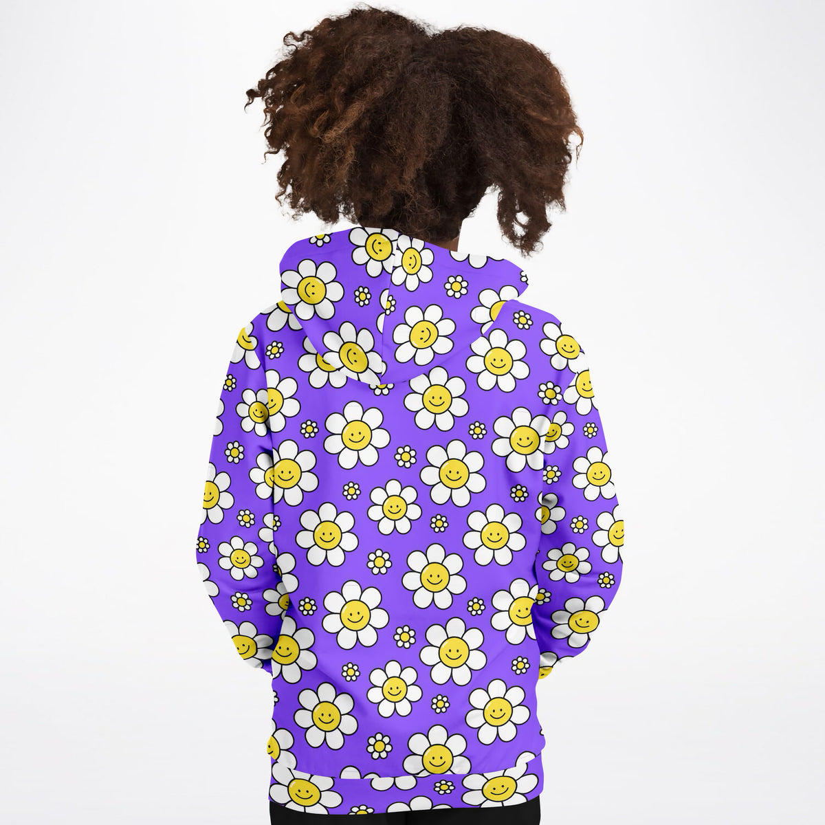 Girls Purple Smile Daisy Hoodie – Ultra Comfy & Stretchy, Cozy Fleece or Lightweight Sports Fabric, Double-Layer Hood & Kangaroo Pocket