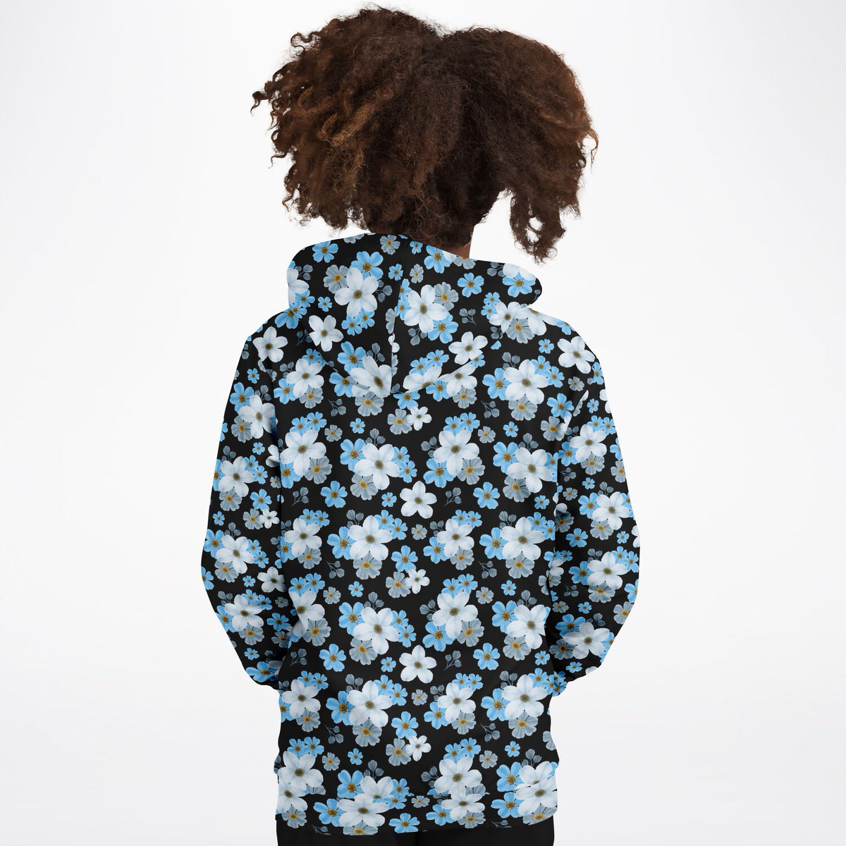 Girls Beautiful Sky Blue Flowers Hoodie – Ultra Comfy & Stretchy, Cozy Fleece or Lightweight Sports Fabric, Double-Layer Hood & Kangaroo Pocket